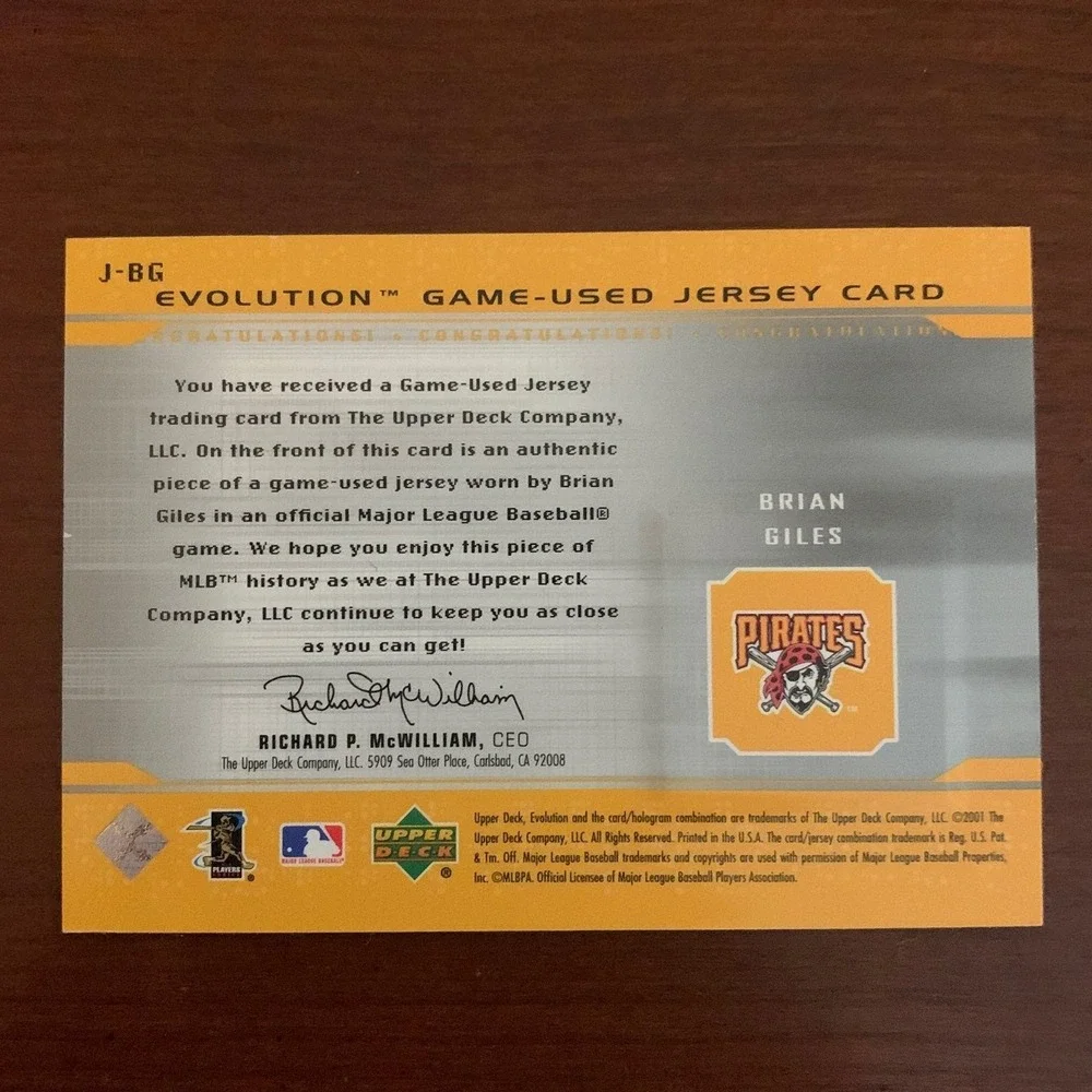 Brian Giles Game used Jersey Card